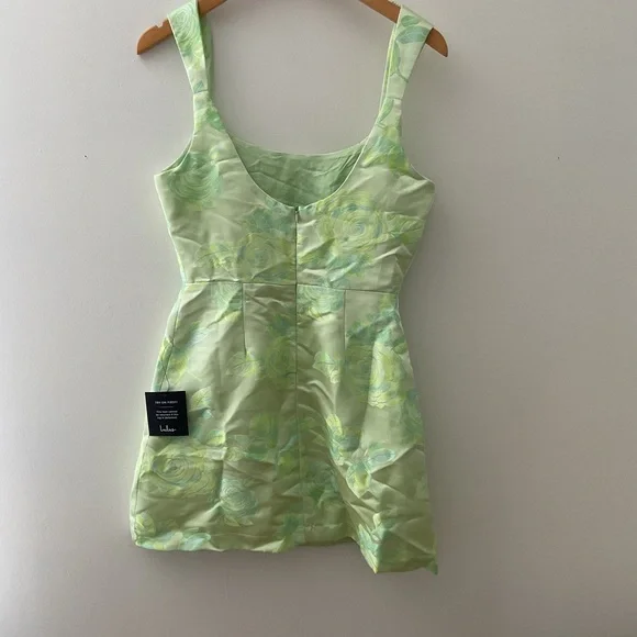 Lulus Brighter Side Light Green Floral Satin Jacquard Mini Dress NWT Small - Picture 6 of 12
